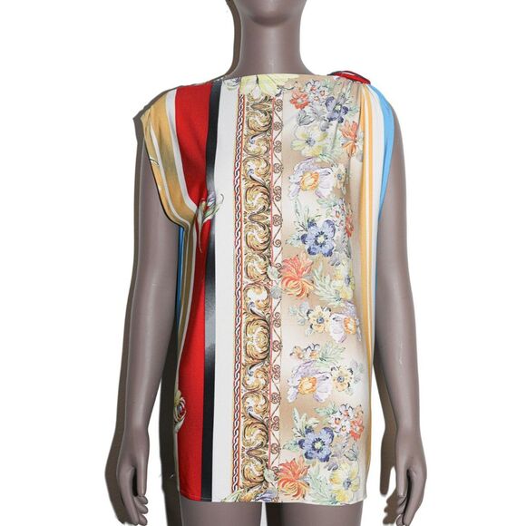 Floral Striped Sleeveless Tunic Boho Sleeveless Blouse Size Small - Picture 1 of 2